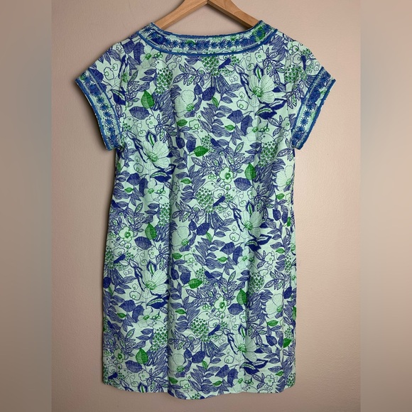Vineyard Vines Cordia Floral Dress Blue Green Embroidered Size 10 Cotton Linen - Picture 2 of 16